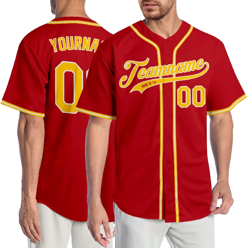 Throwback Baseball Jersey-Custom Red Gold-White Authentic Baseball Jersey