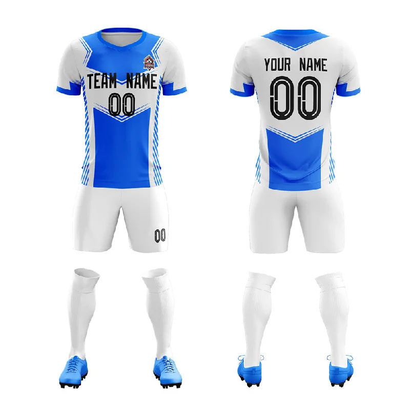 Football Jersey With Anti-Odor Technology-Custom White Blue Soft Training Uniform Soccer Sets Jersey