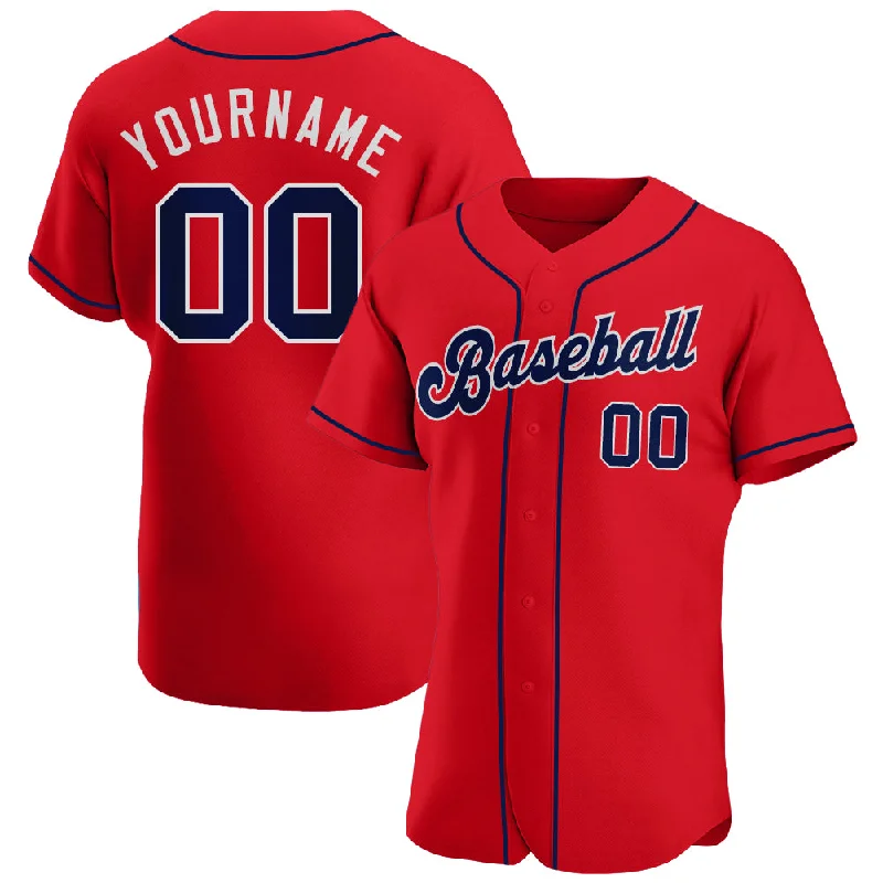 V-Neck Baseball Jersey-Custom Red Navy-White Authentic Baseball Jersey