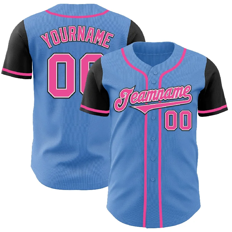 Hall Of Fame Baseball Jersey-Custom Powder Blue Pink-Black Authentic Two Tone Baseball Jersey