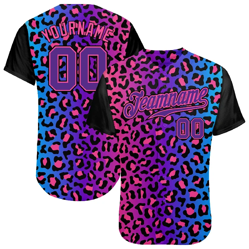 Baseball Jersey With Logo-Custom Purple Purple-Pink 3D Pattern Design Leopard Authentic Baseball Jersey