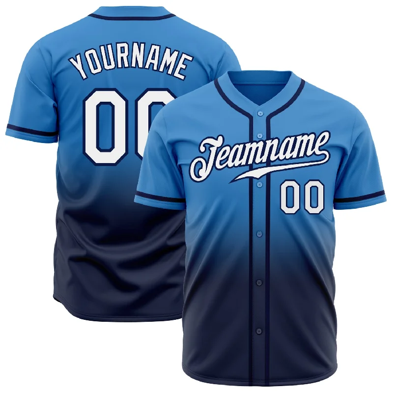 Kids Baseball Jersey-Custom Powder Blue White-Navy Authentic Fade Fashion Baseball Jersey