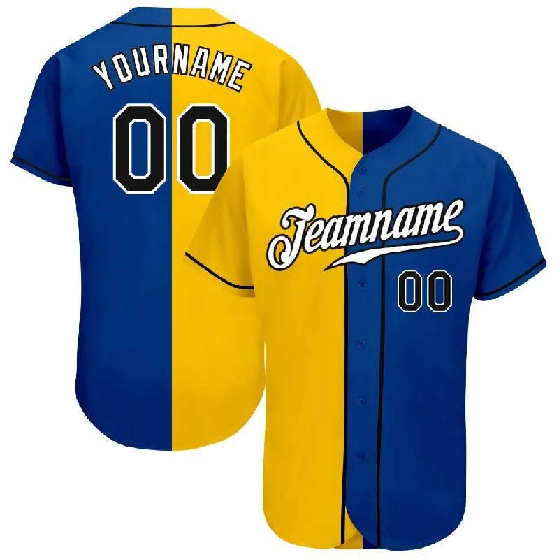 Baseball Jersey For Spring Training-Custom Royal Black-Yellow Authentic Split Fashion Baseball Jersey