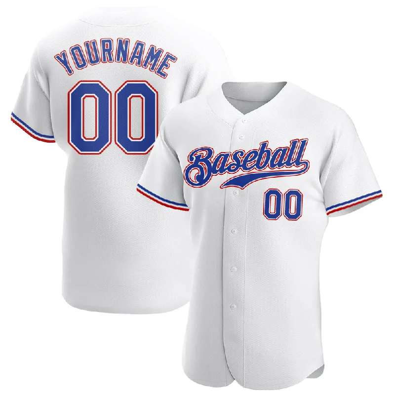 Long Sleeve Baseball Jersey-Custom White Royal-Red Authentic Baseball Jersey