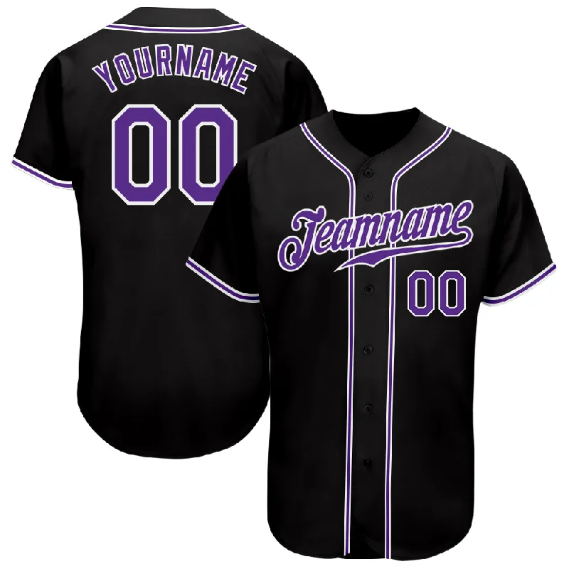 Baseball Jersey With Classic Fonts-Custom Black Purple-White Authentic Baseball Jersey