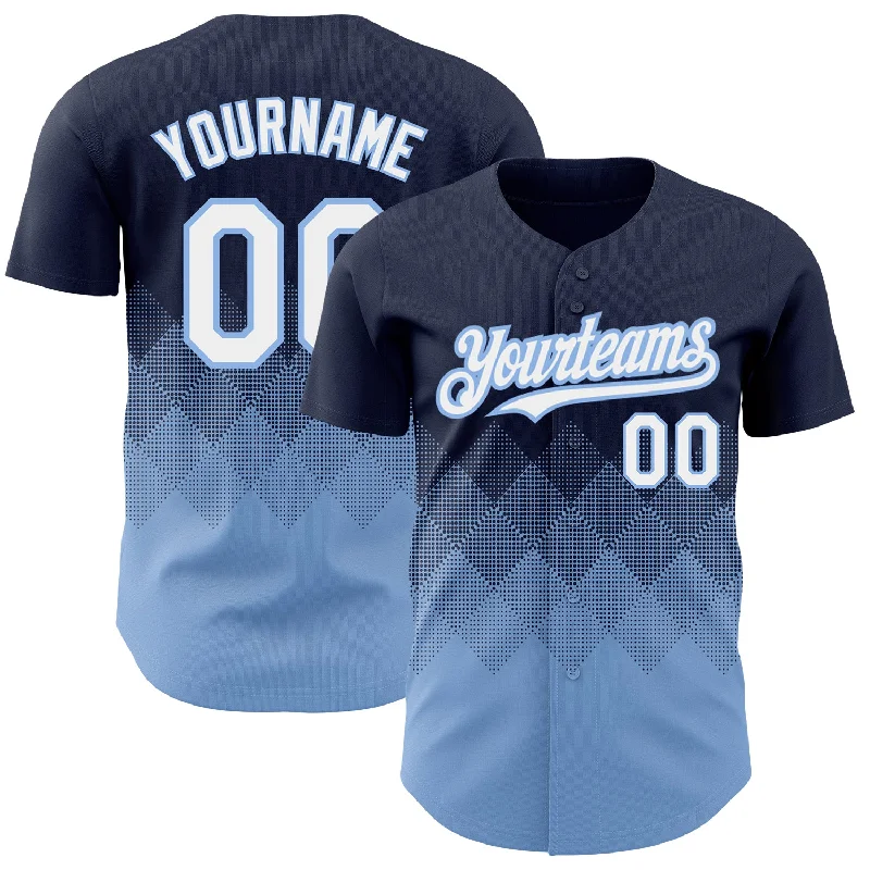 Baseball Jersey With Matching Cap-Custom Navy White-Light Blue 3D Pattern Design Gradient Square Shapes Authentic Baseball Jersey