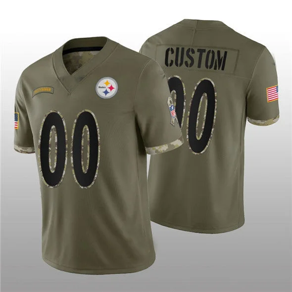 Men's Football Jersey-Custom P.Steelers ACTIVE PLAYER 2022 Olive Salute To Service Limited Stitched Jersey Football Jersey