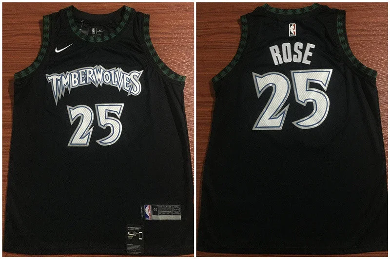 Basketball Jersey With Anti-Odor Technology-Timberwolves 25 Derrick Rose Black Swingman Basketball Jersey