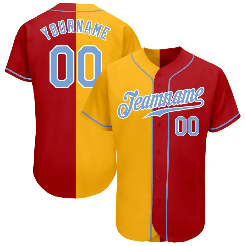 Baseball Jersey With High-Performance Fabric-Custom Red Light Blue-Yellow Authentic Split Fashion Baseball Jersey