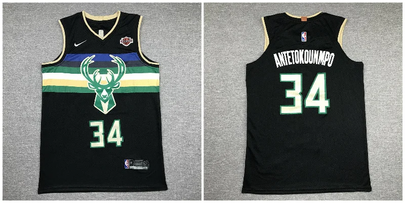 Basketball Jersey With All-Day Wearability-Bucks 34 Giannis Antetokounmpo Black Authentic Basketball Jersey