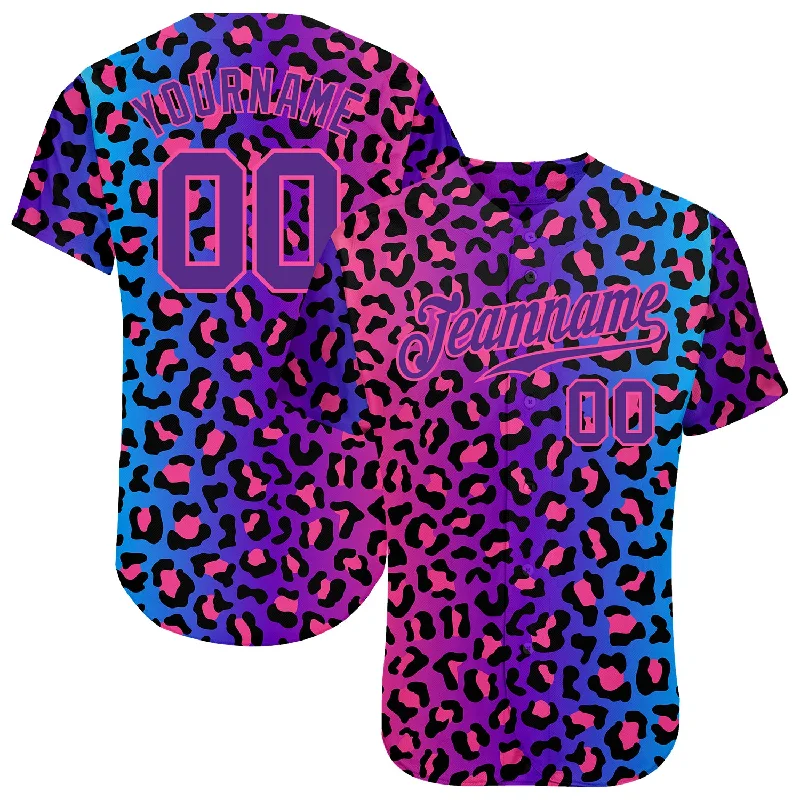 Baseball Jersey With Fashion-Forward Appeal-Custom Purple Purple-Pink 3D Pattern Design Leopard Authentic Baseball Jersey