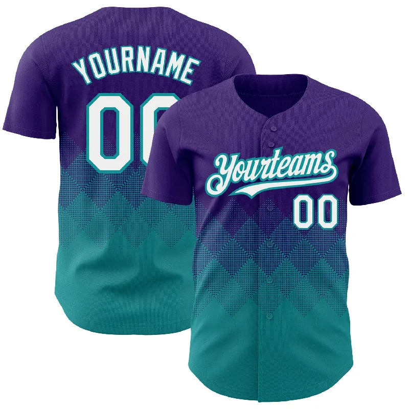 Baseball Jersey With Limited Release-Custom Purple White-Teal 3D Pattern Design Gradient Square Shapes Authentic Baseball Jersey