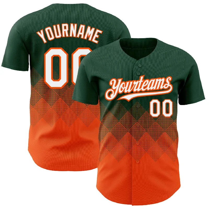 Baseball Jersey With Fashion Forward Design-Custom Green White-Orange 3D Pattern Design Gradient Square Shapes Authentic Baseball Jersey