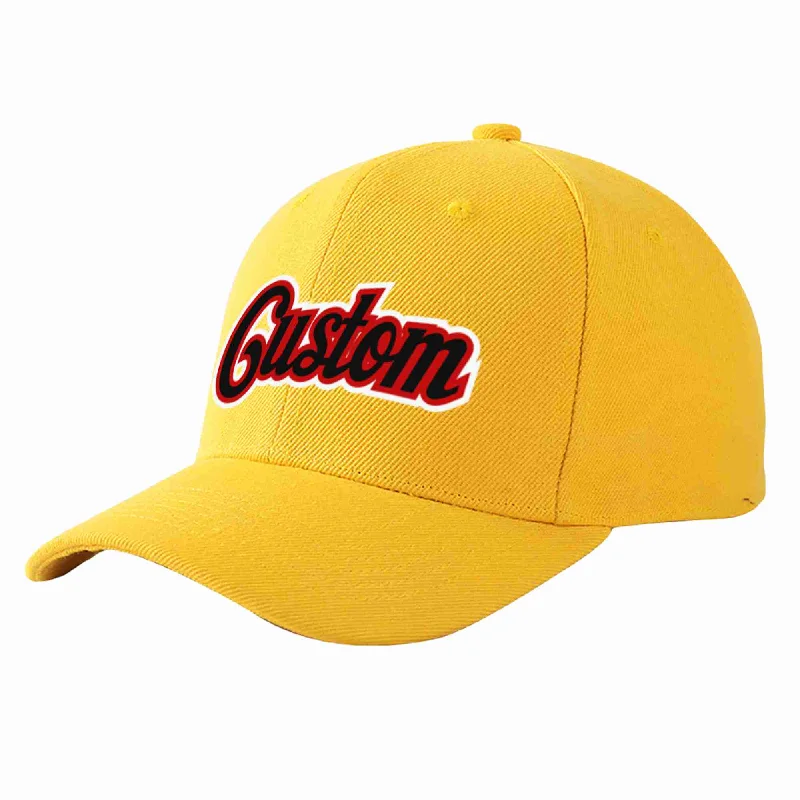 Outdoor Baseball Cap-Custom Gold Black-Red Curved Eaves Sport Baseball Cap Design for Men/Women/Youth