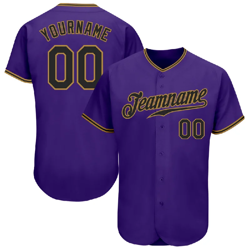 Short Sleeve Baseball Jersey-Custom Purple Black-Old Gold Authentic Baseball Jersey