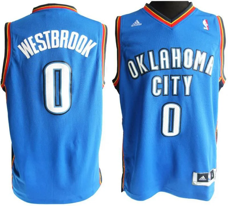 Retro Basketball Jersey-Thunder 0 Westbrook Blue New Revolution 30 Swingman Basketball Jerseys