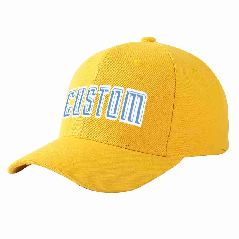 Hemp Baseball Cap-Custom Gold Light Blue-White Curved Eaves Sport Baseball Cap Design for Men/Women/Youth