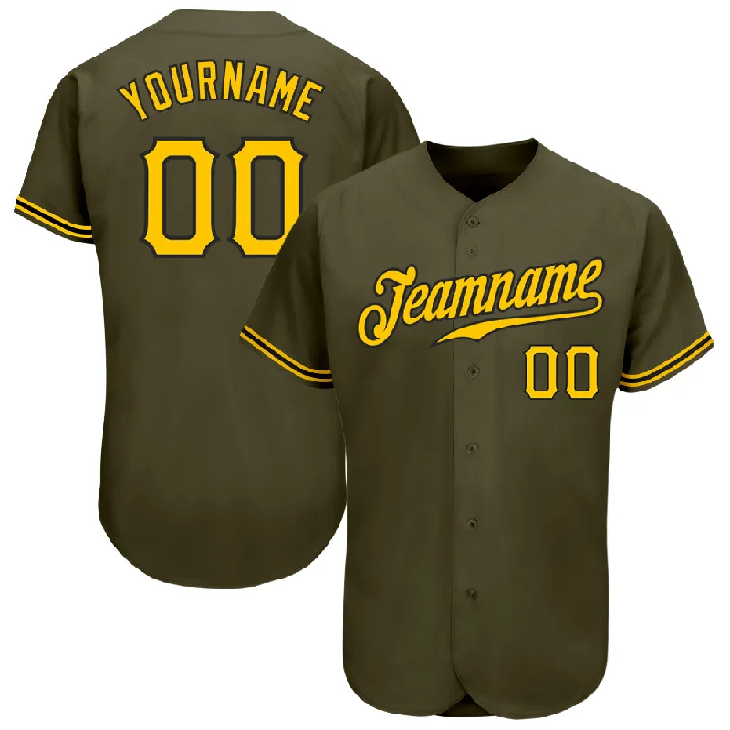 Baseball Jersey With Skateboard Aesthetic-Custom Olive Gold-Black Authentic Salute To Service Baseball Jersey