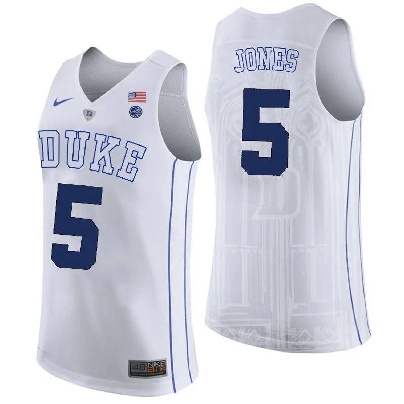 NCAA Basketball Jersey-Duke Blue Devils 5 Tyus Jones White College Basketball Basketball Jersey