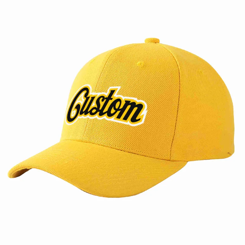 Soft Baseball Cap-Custom Gold Black-Gold Curved Eaves Sport Baseball Cap Design for Men/Women/Youth