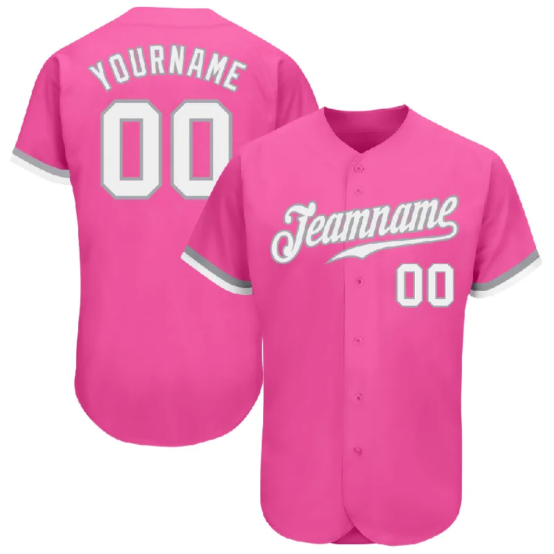 Baseball Jersey With Animal Print-Custom Pink White-Gray Authentic Baseball Jersey