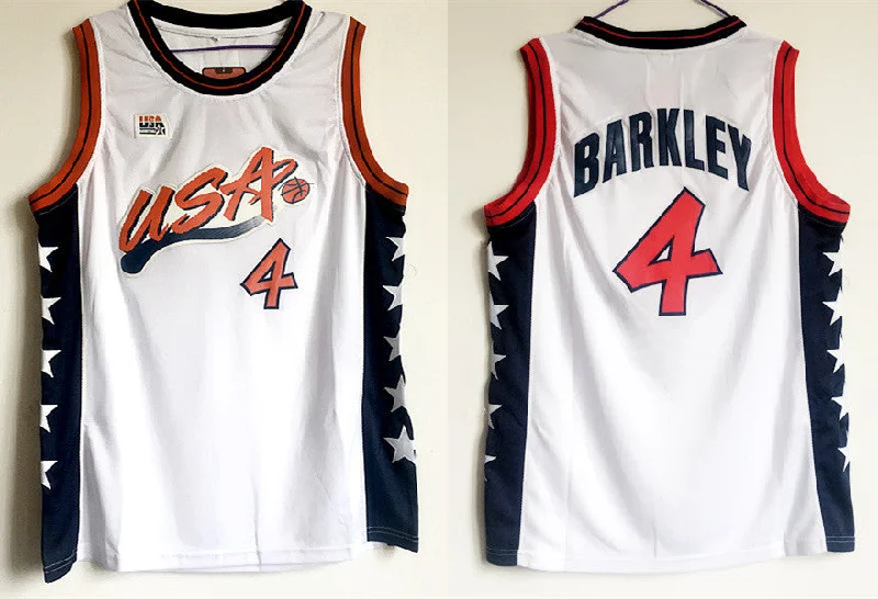 MVP Basketball Jersey-USA 4 Charles Barkley White Dream Team III Basketball Jersey