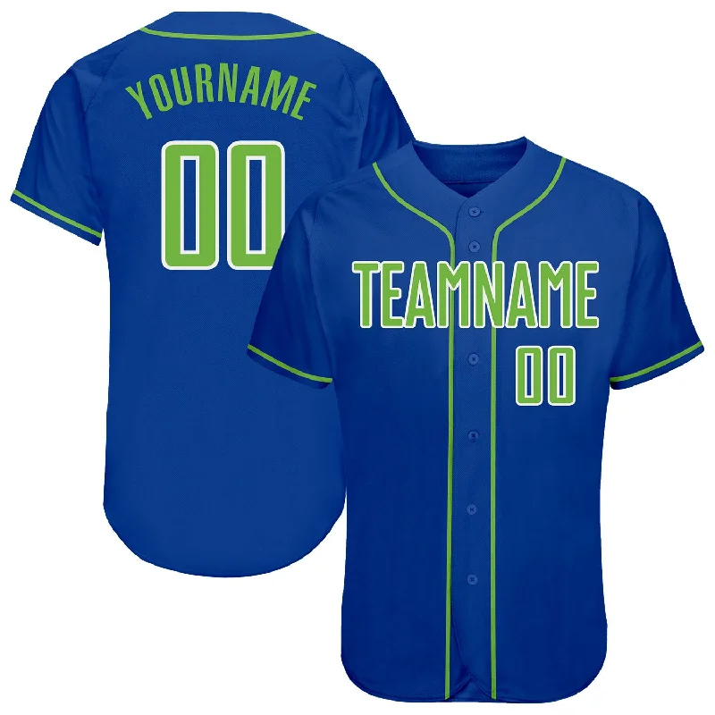 Baseball Jersey For Outdoor Games-Custom Royal Neon Green-White Authentic Baseball Jersey