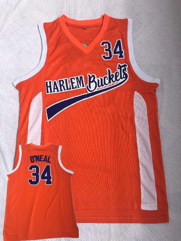 Basketball Jersey With Cartoonish Artwork-Harlem Buckets 34 O'Neal Orange Uncle Drew Movie Basketball Basketball Jersey