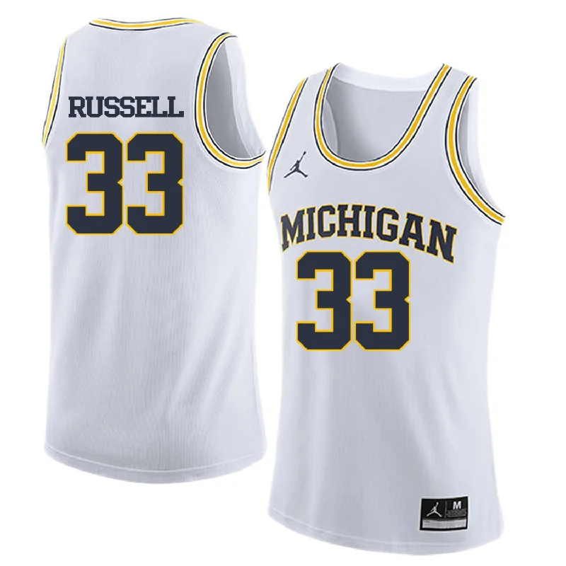 V-Neck Basketball Jersey-University of Michigan 33 Cazzie Russell White College Basketball Basketball Jersey