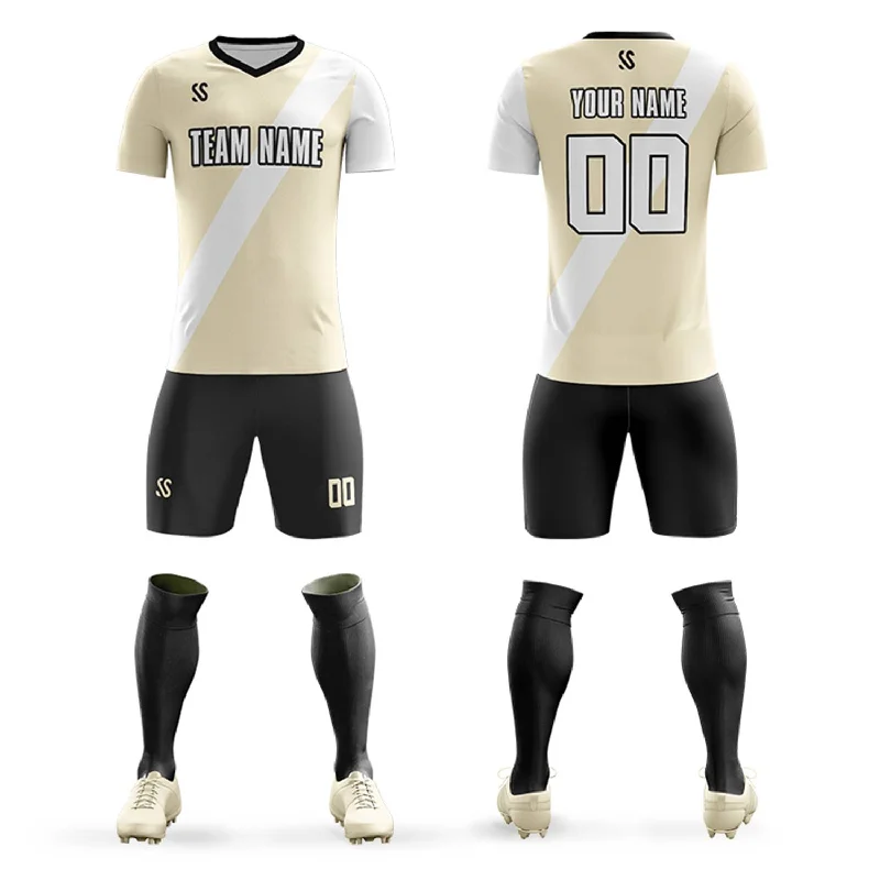 Football Jersey With Unique Features-Custom Cream White Casual Printing Sportswear Soccer Sets Jersey