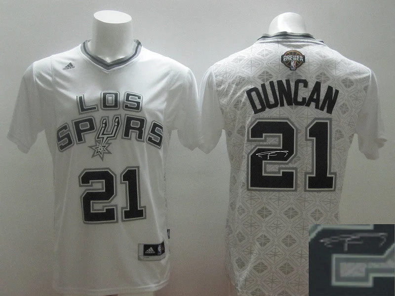 Custom Basketball Jersey-Spurs 21 Duncan White Latin Night Basketball Jerseys