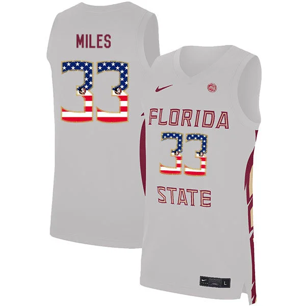 Basketball Jersey With Athletic Cut-Florida State Seminoles 33 Will Miles White USA Flag Basketball College Basketball Jersey