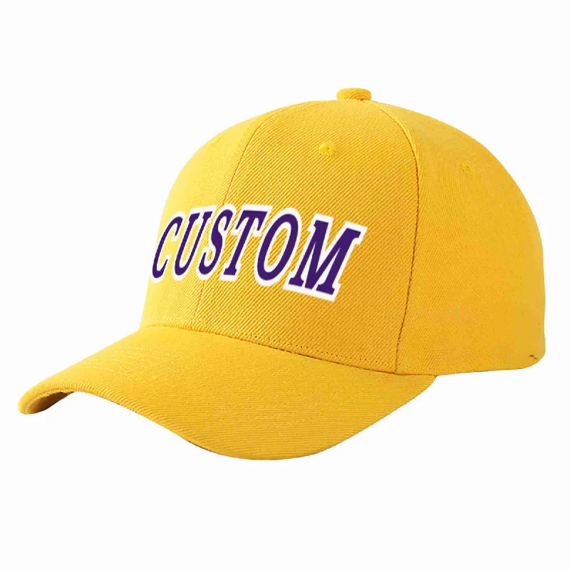 USA Baseball Cap-Custom Gold Purple-White Curved Eaves Sport Baseball Cap Design for Men/Women/Youth