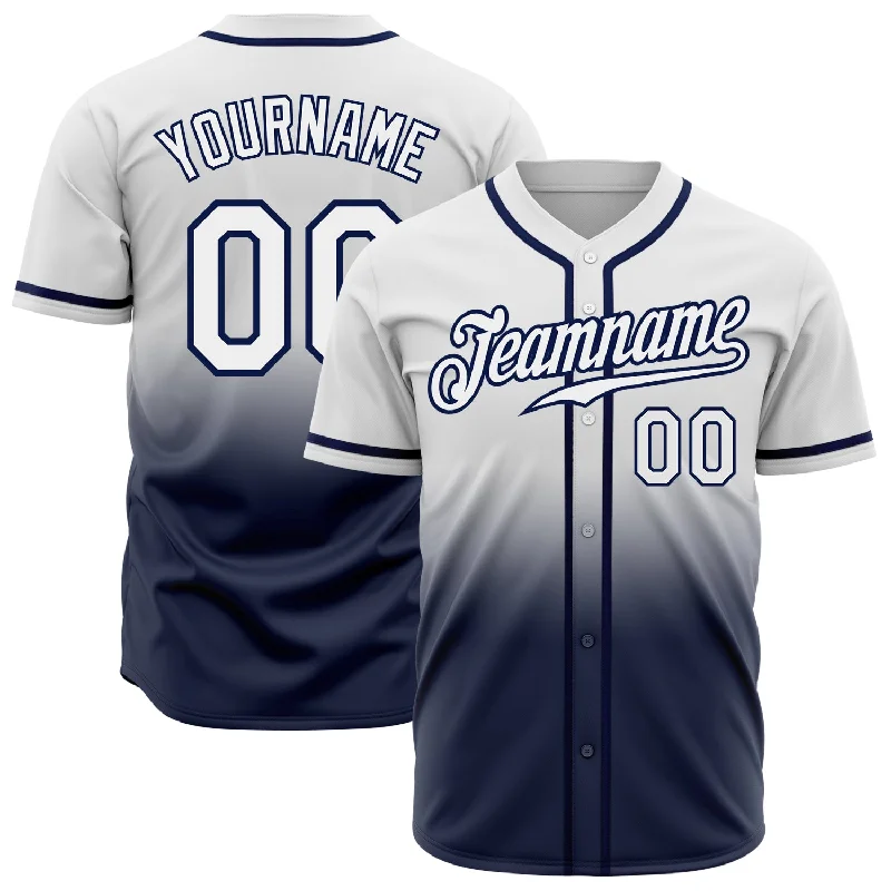 Baseball Jersey With Extra Ventilation-Custom White White-Navy Authentic Fade Fashion Baseball Jersey