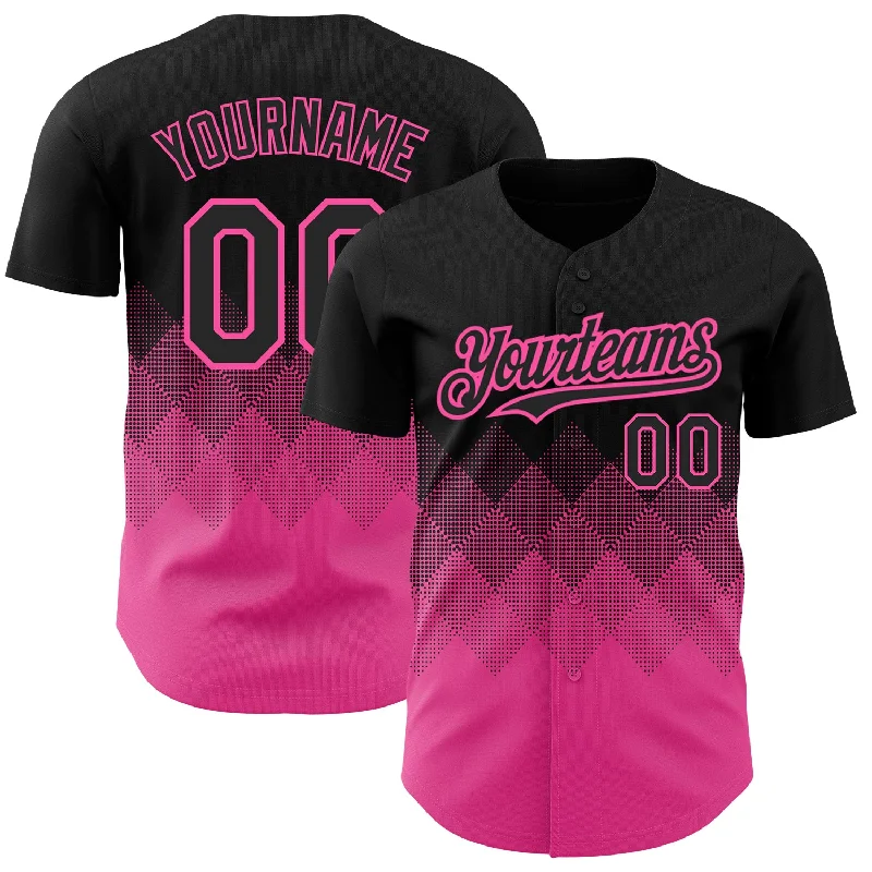 Sleeveless Baseball Jersey-Custom Black Pink 3D Pattern Design Gradient Square Shapes Authentic Baseball Jersey