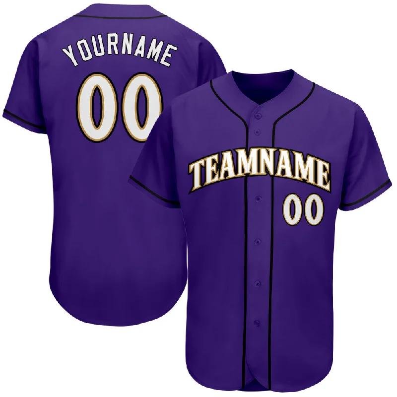 Team Baseball Jersey-Custom Purple White-Old Gold Authentic Baseball Jersey