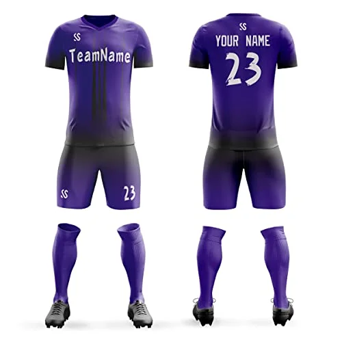 Throwback Football Jersey-Custom Purple Black Soft Training Uniform Soccer Sets Jersey