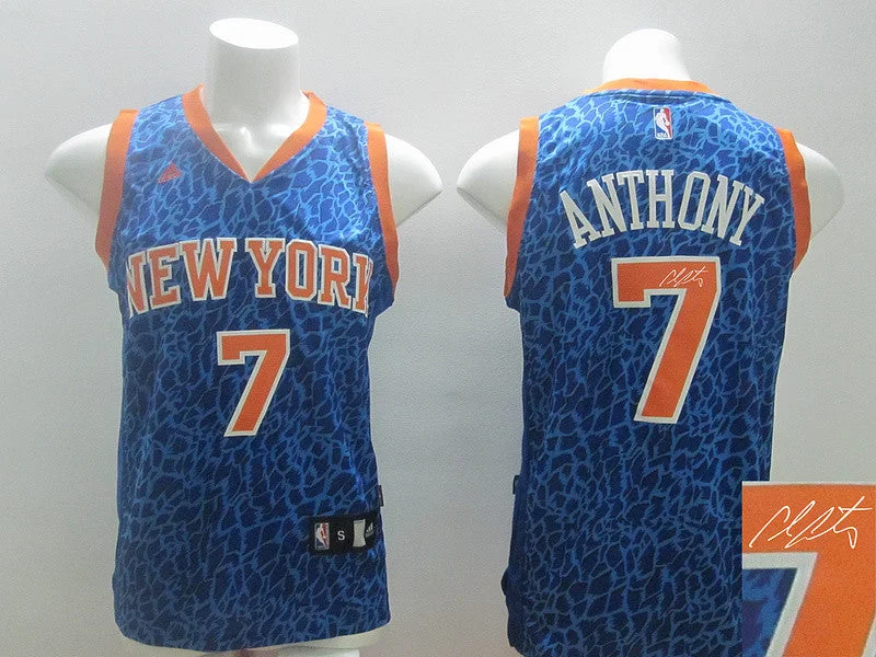 Basketball Jersey With Exceptional Craftsmanship-Knicks 7 Anthony Blue Crazy Light Signature Edition Basketball Jerseys