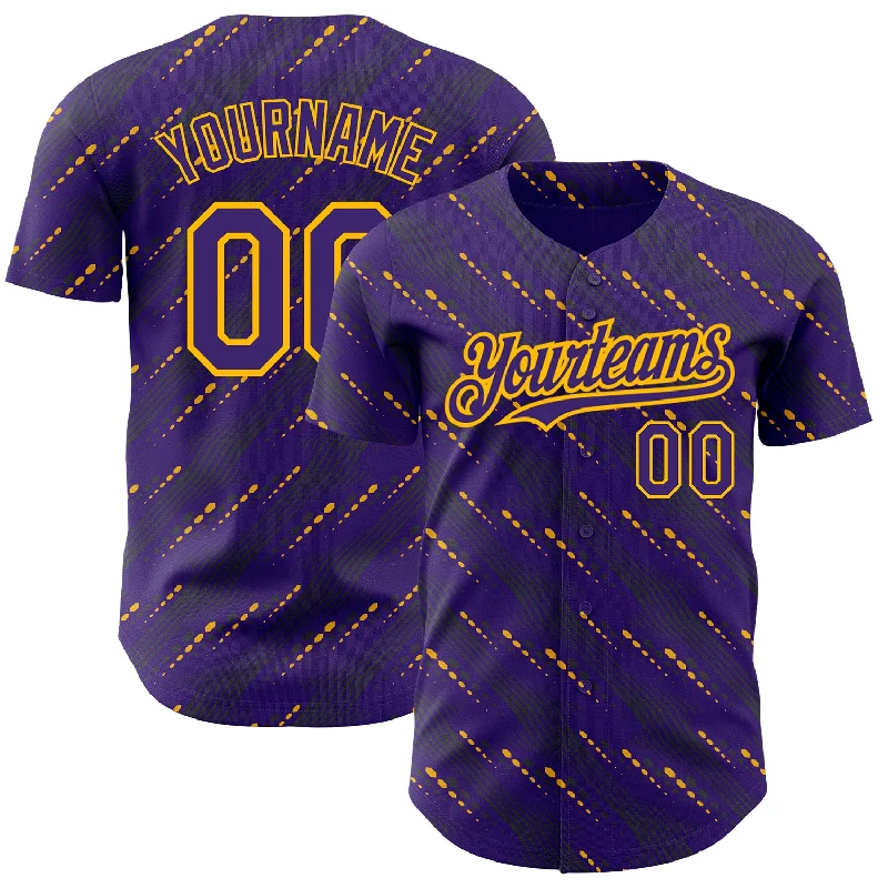 Home Baseball Jersey-Custom Purple Gold 3D Pattern Design Slant Lines Authentic Baseball Jersey