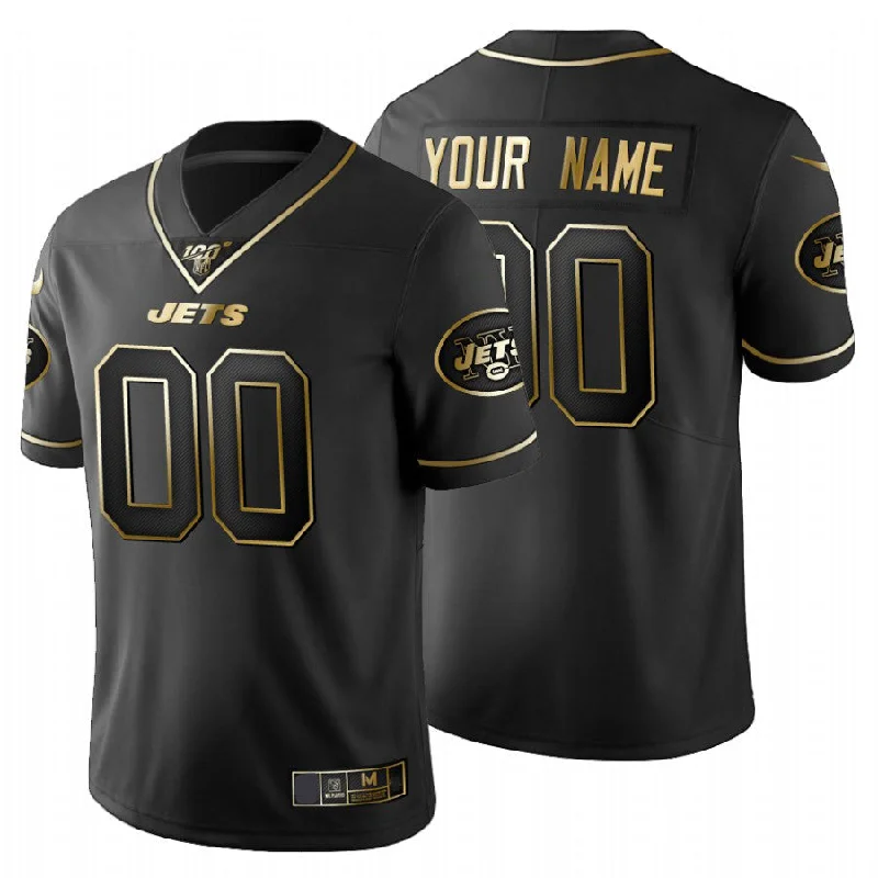 Football Jersey With Flames-Custom NY.Jets Black Golden 100th Limited Jersey American Stitched Jersey Football Jerseys