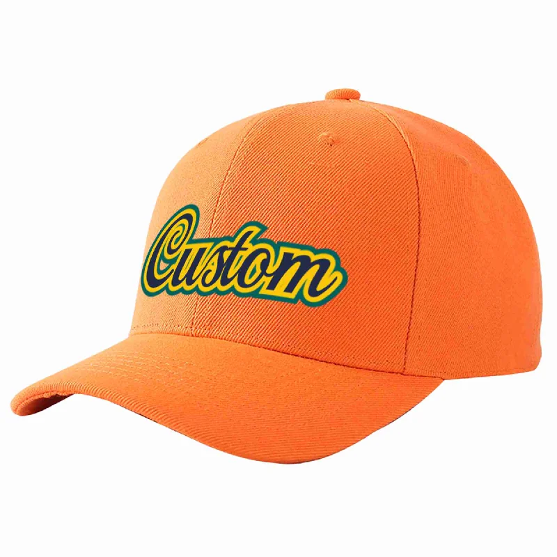 Glitter Baseball Cap-Custom Orange Navy-Gold Curved Eaves Sport Baseball Cap Design for Men/Women/Youth