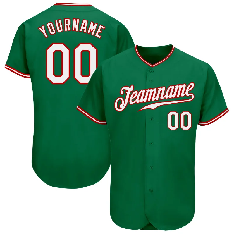 Baseball Jersey With Anti-Odor Technology-Custom Kelly Green White-Red Authentic Baseball Jersey