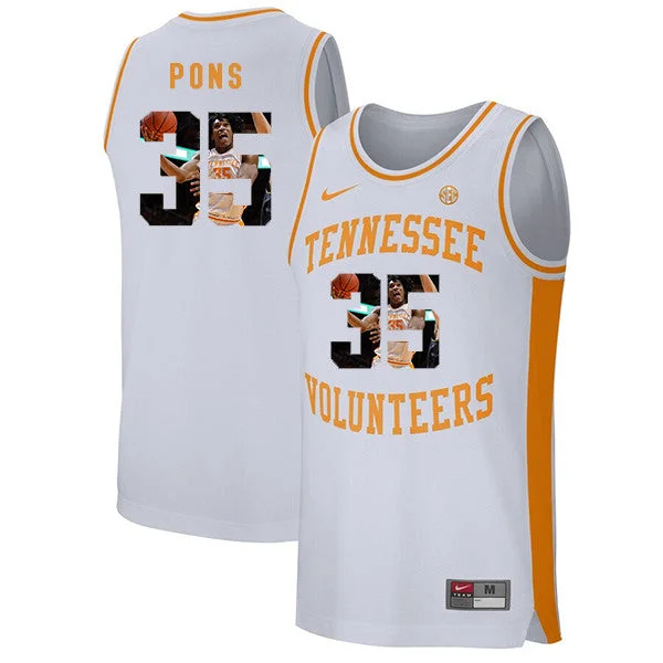 Basketball Jersey With Zipper-Tennessee Volunteers 35 Yves Pons White Fashion College Basketball Basketball Jersey