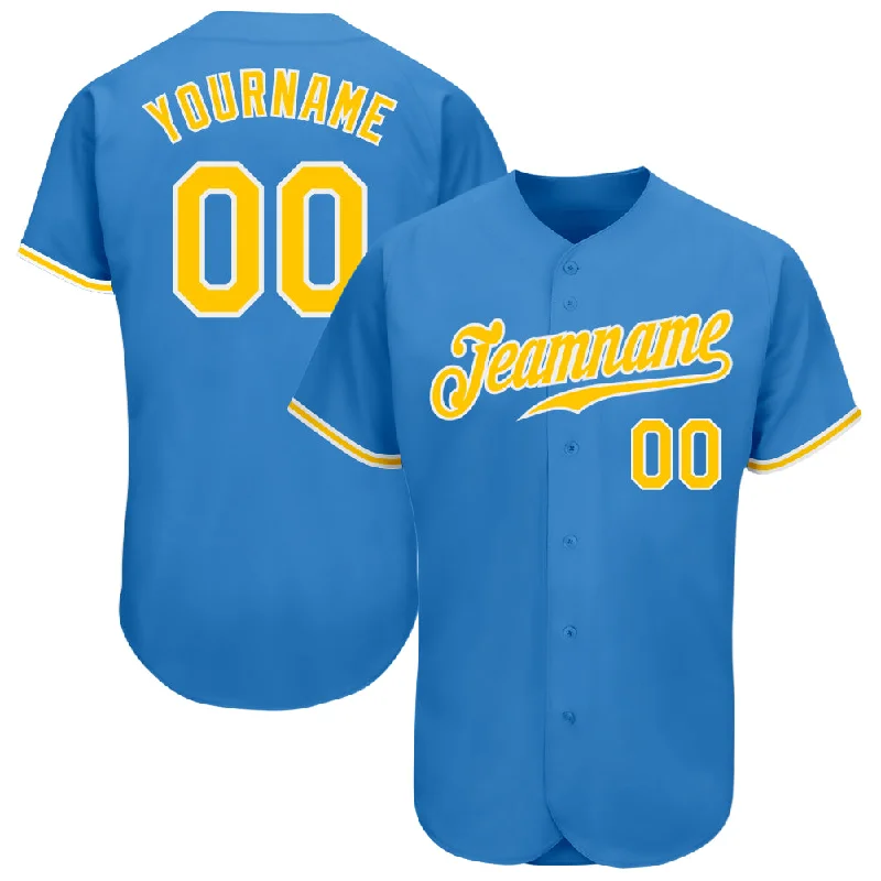 Men's Baseball Jersey-Custom Powder Blue Gold-White Authentic Baseball Jersey