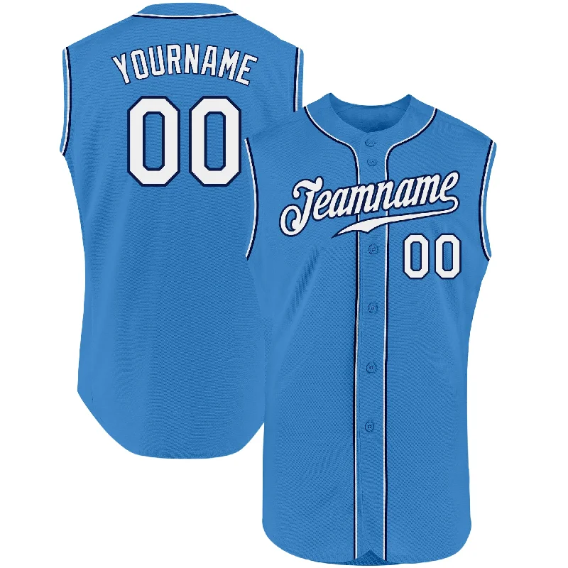 Away Baseball Jersey-Custom Powder Blue White-Navy Authentic Sleeveless Baseball Jersey