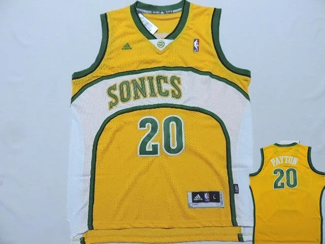 Basketball Jersey With Team Mascot-Supersonics 20 Payton Yellow New Revolution 30 Basketball Jerseys