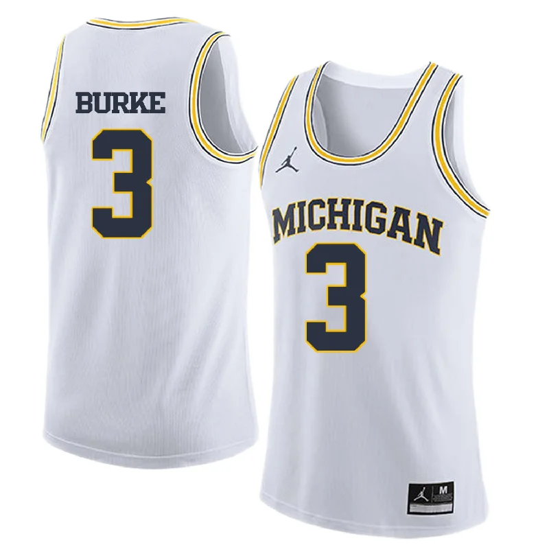 Printed Basketball Jersey-University of Michigan 3 Trey Burke White College Basketball Basketball Jersey