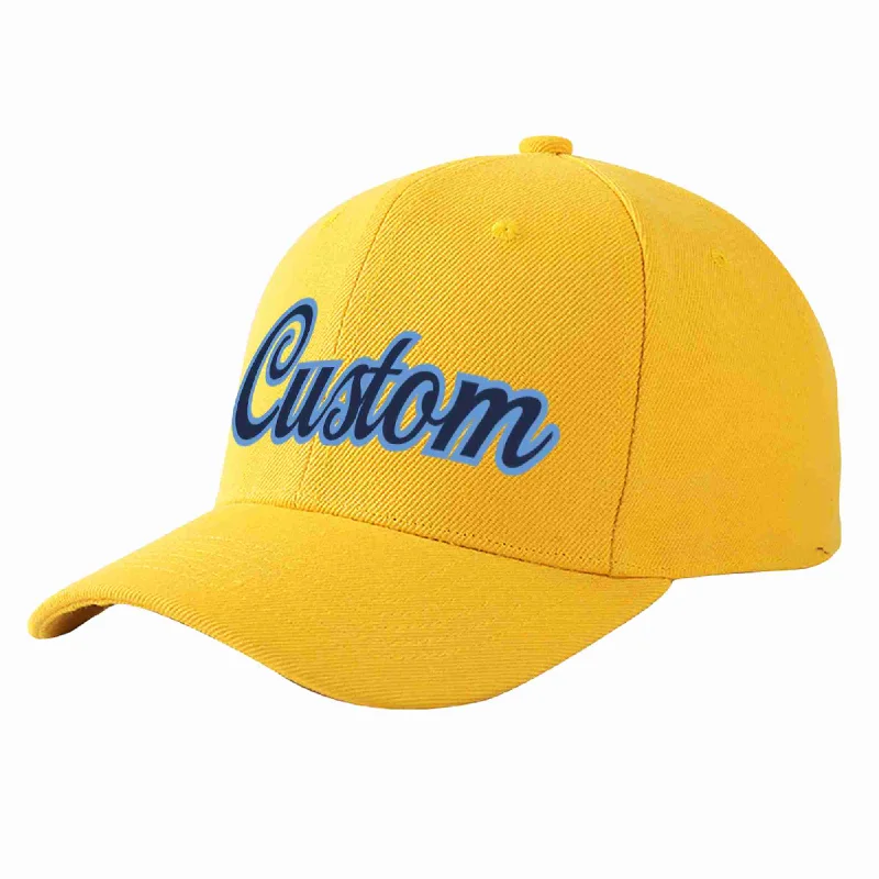 Chef Baseball Cap-Custom Gold Navy-Light Blue Curved Eaves Sport Baseball Cap Design for Men/Women/Youth