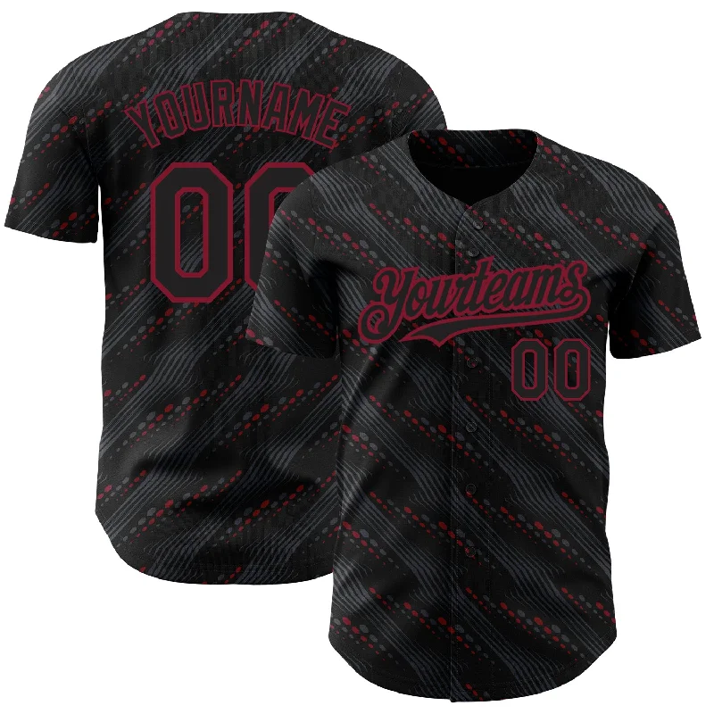 Baseball Jersey With Graffiti Style-Custom Black Crimson 3D Pattern Design Slant Lines Authentic Baseball Jersey