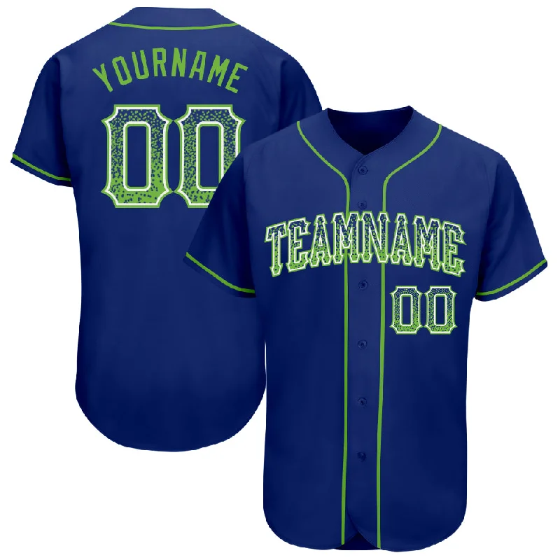 Baseball Jersey With Gold Trim-Custom Royal Neon Green-White Authentic Drift Fashion Baseball Jersey